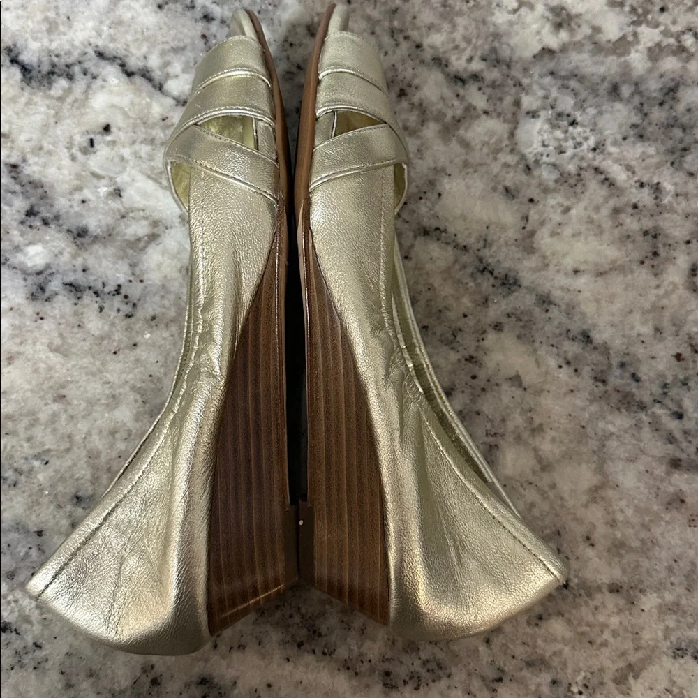 Elegant Gold Peep-Toe Flats by Cole Haan